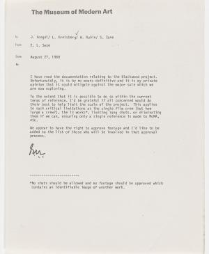 Carta de Eleanor L. Saxe, a William Rubin, Sharon Zane y otros 