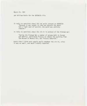 Nota interna del Museum of Modern Art de Nueva York sobre el ataque a Guernica de 1974