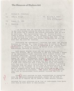 Carta de John Koegel a Richard E. Oldenburg del 31 de agosto de 1981