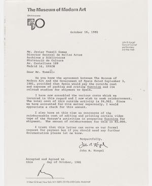 Carta de John Koegel a Javier Tusell del 16 de octubre de 1981