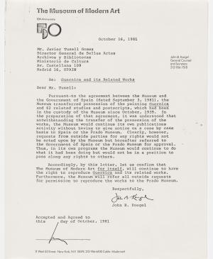 Carta de John Koegel a Javier Tusell del 16 de octubre de 1981