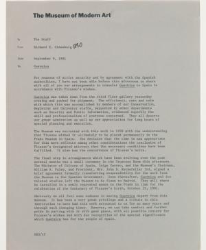 Carta interna de Richard E. Oldenburg al personal del Museum of Modern Art de Nueva York 