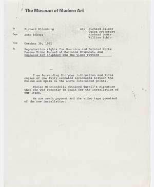 Carta de John Koegel a Richard E. Oldenburg del 30 de octubre de 1981