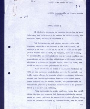 Carta de Pedro Cortina a destinatario desconocido