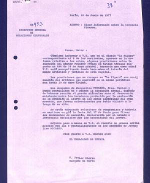 Carta de Javier Elorza a Marcelino Oreja