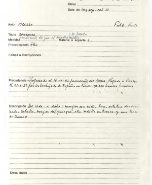 Hoja de registro de entrada de Guernica en el Casón del Buen Retiro de Madrid