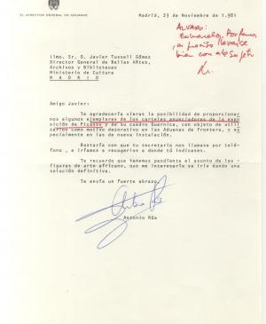 Carta de Antonio Rúa a Javier Tusell