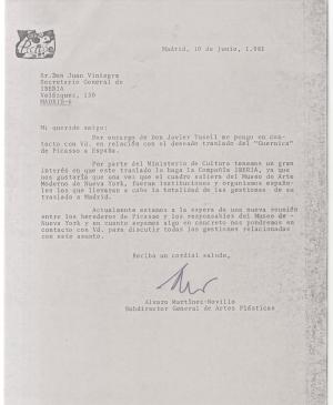 Carta de Felipe Cons Gorostola a Álvaro Martínez Novillo y respuesta