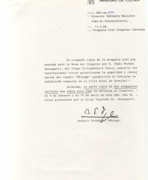 Pregunta ante el Congreso de los Diputados 