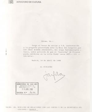 Respuesta del Ministerio de Cultura a las preguntas realizadas por Iñaki Anasagasti en el Congreso de los Diputados