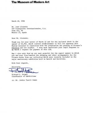 Carta del Museum of Modern Art de Nueva York a SIT