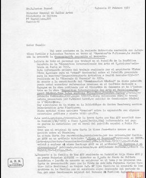 Carta de Manuel García y García a Javier Tusell del 27 de febrero de 1981