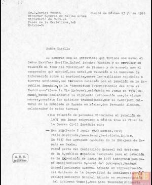 Carta de Manuel García y García a Javier Tusell del 23 de junio de 1981