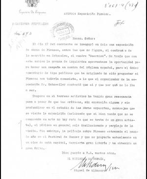 Carta de Miguel de Aldasoro a Alberto Martín-Artajo Álvarez