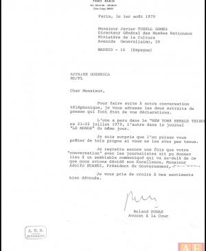 Carta Roland Dumas a Javier Tusell