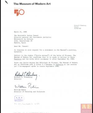 Carta de Richard Oldenburg y William Rubin a Javier Tusell