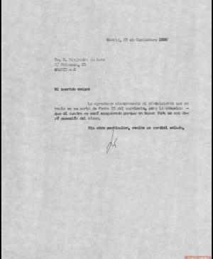 Carta de Alejandro de Muns a Javier Tusell y respuesta