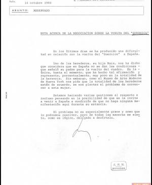 Nota interna de Javier Tusell a Íñigo Cavero