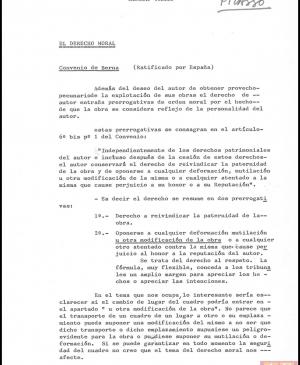 EN Informe de la Dirección General de Patrimonio Artístico, Archivos y Museos sobre los derechos morales y su legislación en relación al cuadro