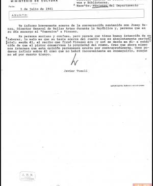 Nota interna de Javier Tusell para Íñigo Cavero