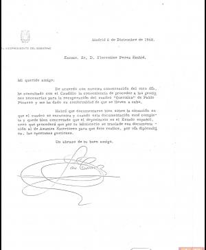 Carta de Luis Carrero Blanco a Florentino Pérez Embid