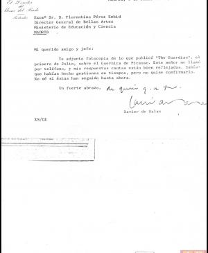 Carta de Xavier de Salas a Florentino Pérez Embid
