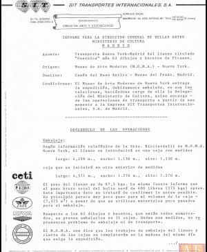 Informe de SIT para la Dirección General de Bellas Artes, Archivos y Bibliotecas sobre el traslado del cuadro