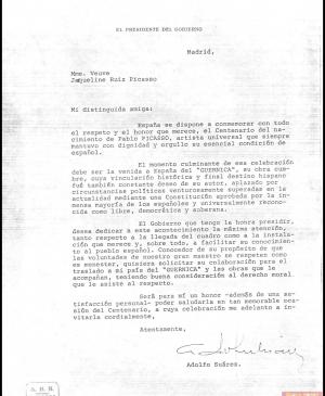 Cartas de Adolfo Suárez a los herederos de Picasso
