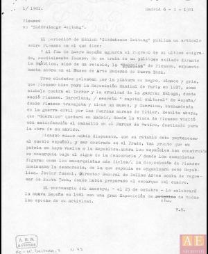 «Picasso», artículo aparecido en Südddetsche Zeitung