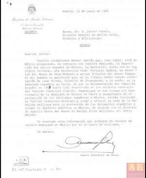 Carta de Álvaro González de Mesa a Javier Tusell