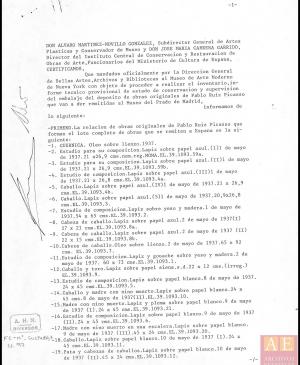 Inventario e informe de conservación de las obras que se recogen en el Museum of Modern Art de Nueva York para enviar a España