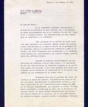 Carta de Álvaro Martínez Novillo a Pedro J. Ramírez