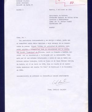 Carta de Enrique Calduch a Javier Tusell