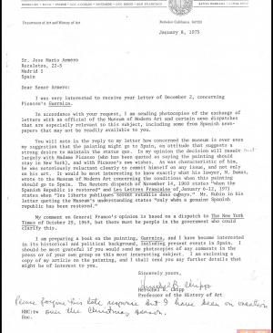 Carta de José Mario Armero a Herschel B. Chipp y respuesta