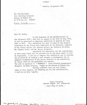 Carta de Carlo Ripa di Meana a William Rubin