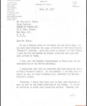 Carta de José Mario Armero a William Rubin