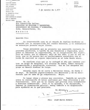 Carta de José Mario Armero a Pío Cabanillas