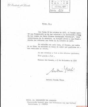 Carta de Antonio Fontán Pérez a Adolfo Suárez