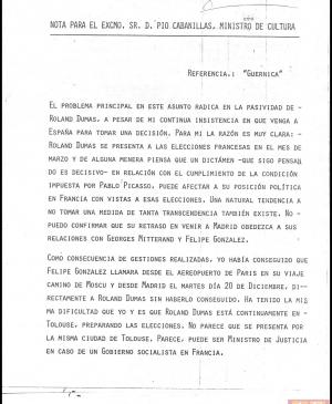 Nota de José Mario Armero para Pío Cabanillas del 28 de diciembre de 1977