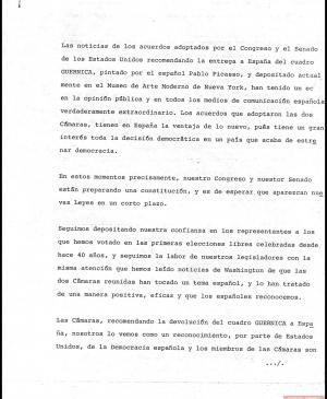 Comunicado del Gobierno español sobre la entrega de Guernica a España