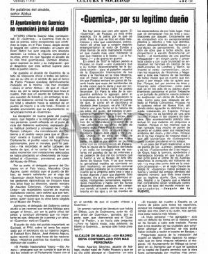 El ayuntamiento de Guernica no renunciará jamás al cuadro