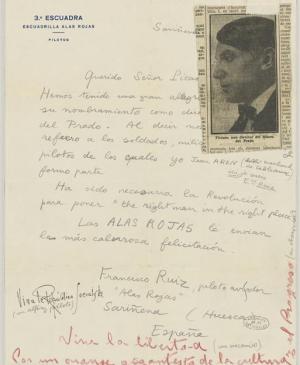 Carta de Francisco Ruiz (Jean Aaron) a Pablo Picasso