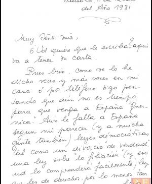 Carta de Maya Picasso a Javier Tusell