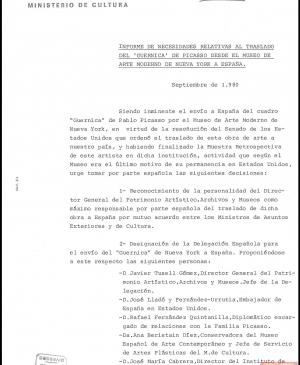 Informe de necesidades relativas al traslado de Guernica desde Nueva York a España