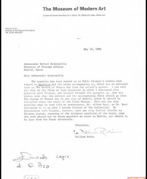 Carta de William Rubin a Rafael Fernández Quintanilla del 19 de mayo de 1980
