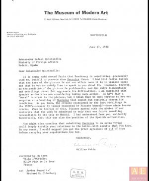 Carta de William Rubin a Rafael Fernández Quintanilla del 17 de junio de 1980