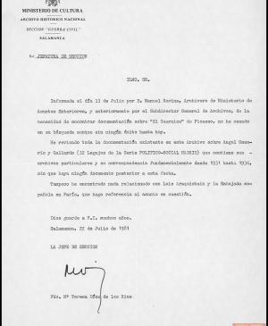 Carta de Mª Teresa Díez de los Ríos a Javier Tusell