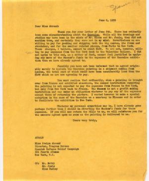 Carta de Alfred H. Barr Jr. a Evelyn Ahrend 