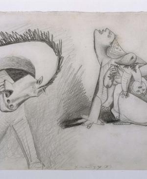 Caballo y madre con niño muerto. Dibujo preparatorio para «Guernica»