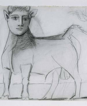 EN Toro con rostro humano. Dibujo preparatorio para «Guernica»